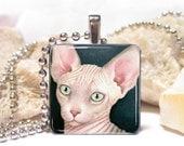 Wood Art Pendant 1x1 Jewelry Necklace from art painting Cat 412 Sphynx by L.Dumas