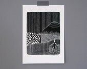 patterned landscape 2 // archival 5x7 fine art print from my original black and white watercolour painting // by natasha newton