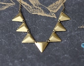 Long Pennant Necklace - Gold Brass - Geometric Triangles Necklace - Layering Pendant Spring Fashion - Long Chain - Gift Box