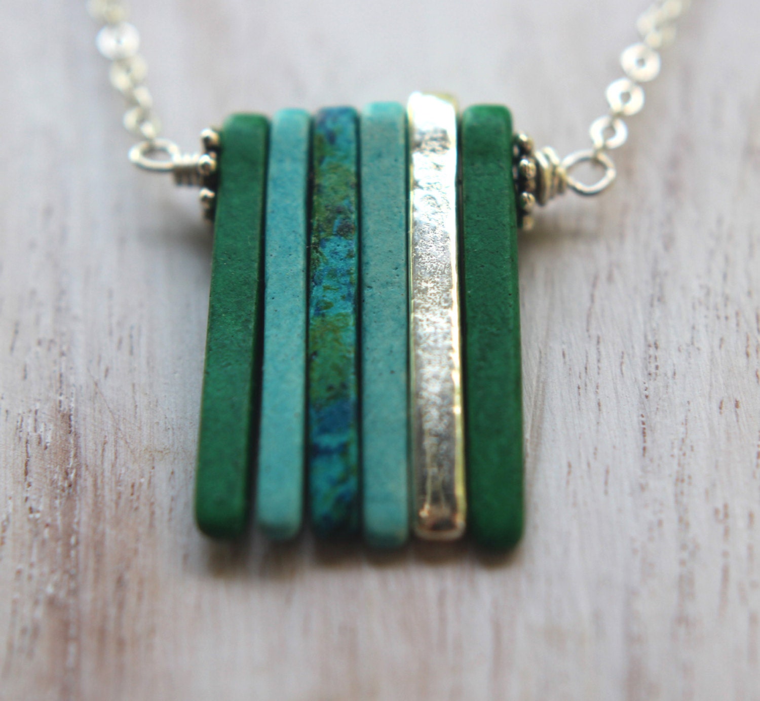 Ceramic Sea Spikes - Pendant Modern Industrial Necklace -  Emerald Green, Metallic, Turquoise Green, Silver -  Pendant Gift Box