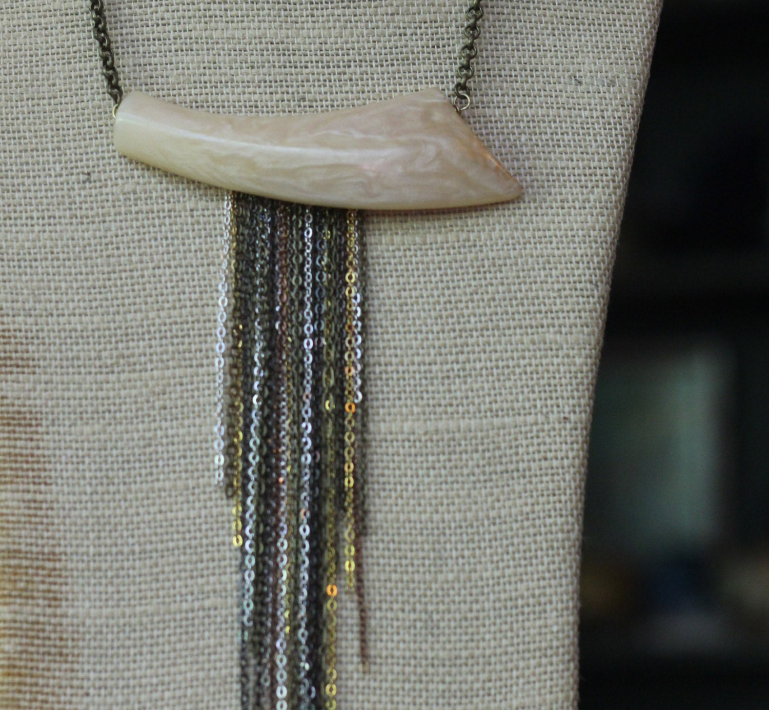 Tribal Horn Bib Necklace - Metallic Draped Long Chains - Boho Bohemian - Copper, Silver, Gold, Brass - Statement Piece - Gift Box
