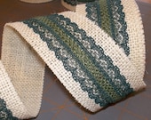 Ivory and Dark Green - Burlap and Lace Ribbon