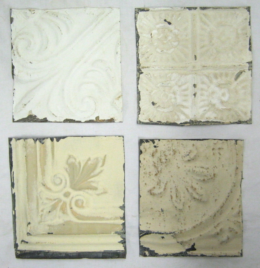 AUTHENTIC Tin Ceiling WHITE  6x6 Set of 4 Crafts Art Tiles S 1269-13
