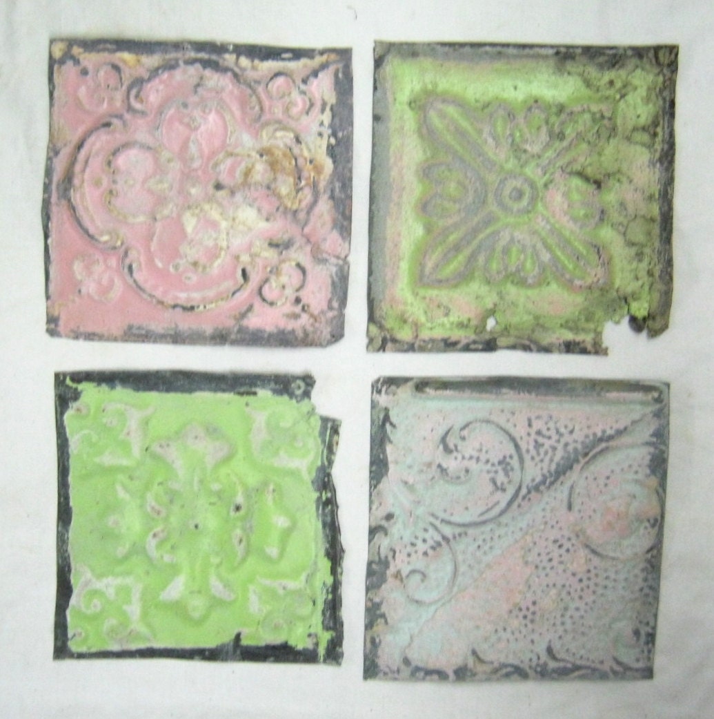 AUTHENTIC Tin Ceiling PINK 6x6 Set of 4 Crafts Art Tiles S 1275-13