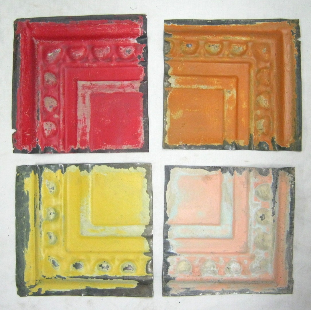 AUTHENTIC Tin Ceiling RAINBOW 6x6 Set of 4 Crafts Art Tiles S 1278-13