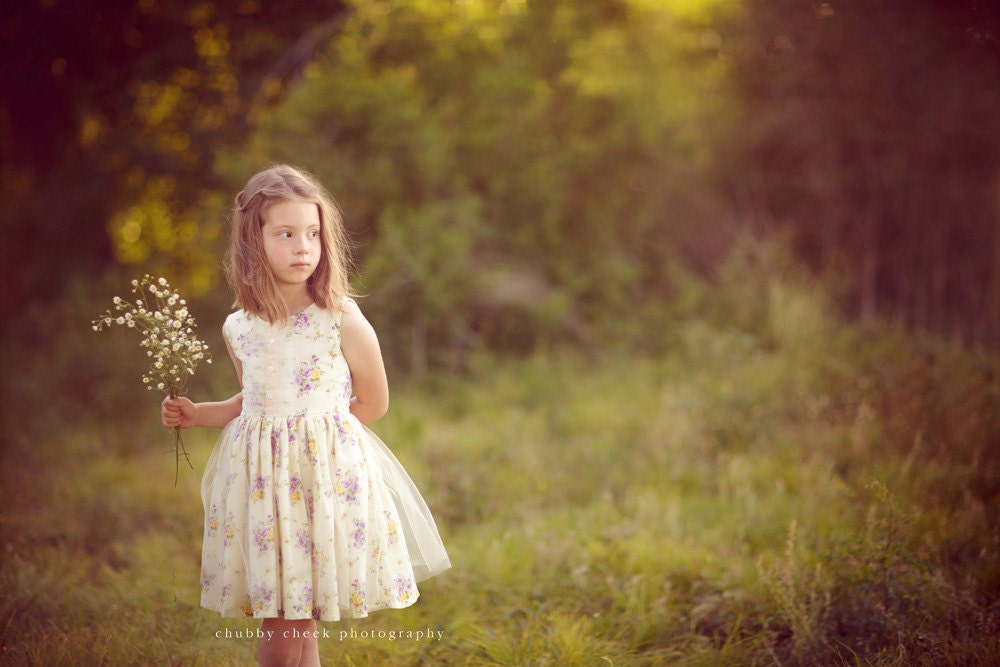 Limited Edition Girls Vintage Cotton and Tulle Dress... The Violet Sizes 12/18M through 14