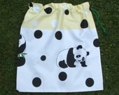 Large drawstring bag panda black white spot cotton for library toys school storage