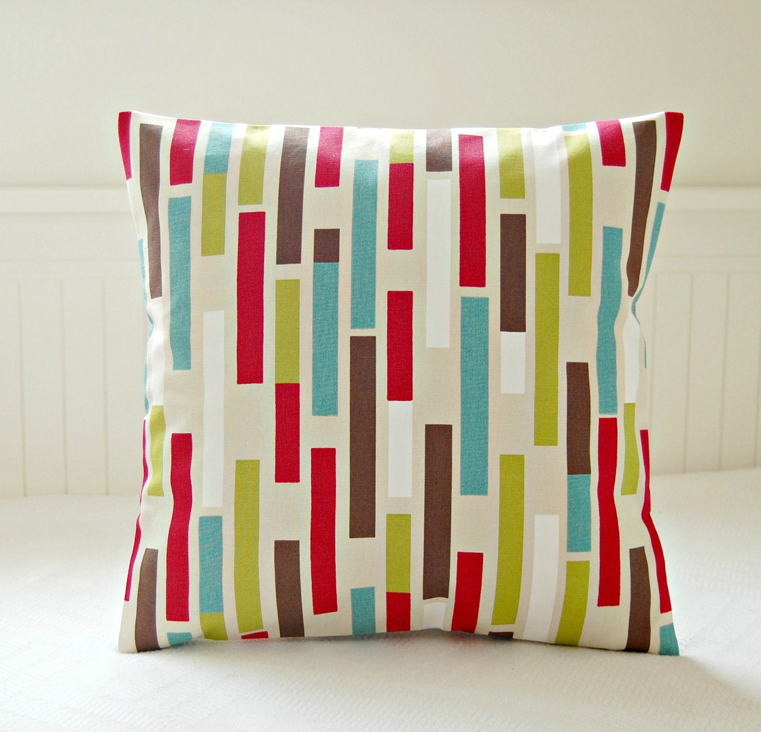 teal blue, lime green, red, brown abstract decorative pillow cover, retro cushion cover 16 inch