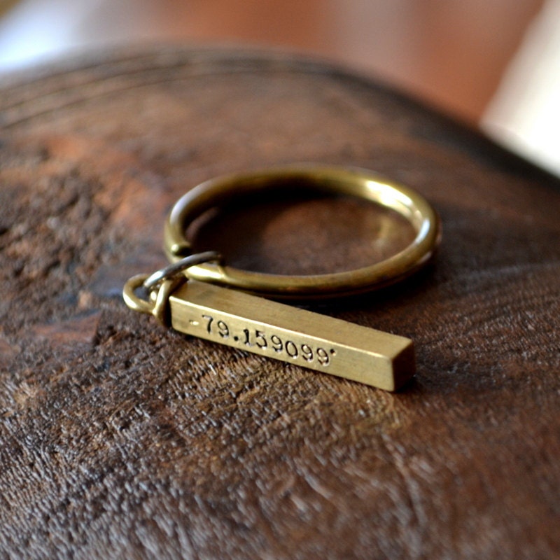 Personalized Coordinates Keychain Men Women Unisex Dude Latitude Longitude Brass