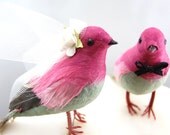 One Of A Kind - Breezy Love Birds Wedding Cake Topper in Rose Pink and Grey : Rustic Bride & Groom Wedding Cake Topper and Ornament OOAK