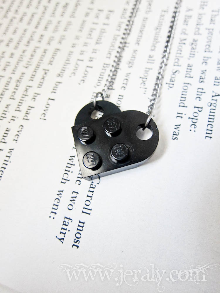 Black Lego Heart Necklace Pendant Custom Made for Valentine Valentine's Day Gift Geekery Retro Geek Nerd Fun