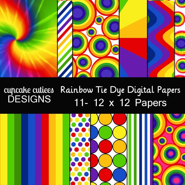Tie Dye Papers 12 x 12 Whimsical Digital Clip art collection