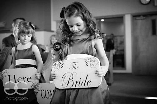 HERE COMES the BRIDE Wedding Signs set of 3 signs Flower Girls