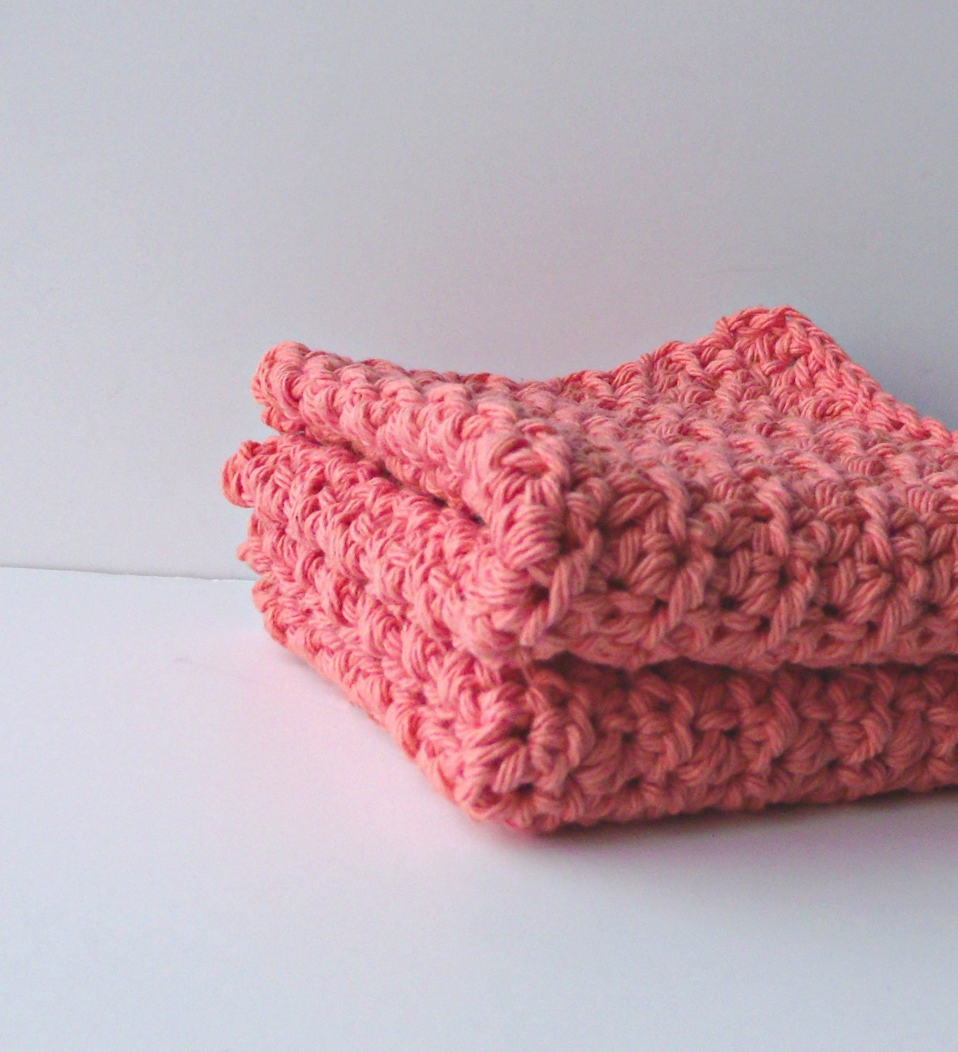 Crochet Wash Cloth Facial Cloth / Cotton Washcloth Set of 2 / Pink Coral Peach Crochet Face Cloth / Washcloth Dishcloth