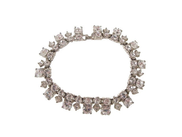 Vintage Rhinestone Bracelet Classic Large Crystal Links 1940s Wedding Jewelry