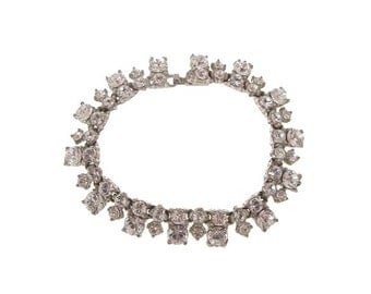 Vintage Rhinestone Bracelet Classic Large Crystal Links 1940s Wedding Jewelry