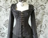 Clearance Pinstripe overbust corset-steel boned corset in Freyja style-to fit 26-28 inch natural waist