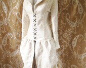 Clearance Sale OOAK Cream brocade steel boned bustle corset coat, valkyrie lace front corset-to fit 32-32 inch natural waist