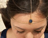 Drusy Druzy quartz gold vermeil head chain. headpiece. headdress