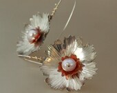 Sterling Flower Earrings with Copper and Pearls