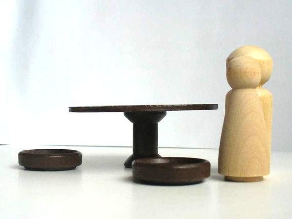 Waldorf Toy - Dollhouse Furniture, Table and Chair Set for Wooden Peg Doll