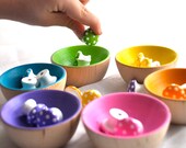 Montessori Toy - The ORIGINAL Rainbow Sorting  Mushrooms, Educational Wooden Toy / Waldorf
