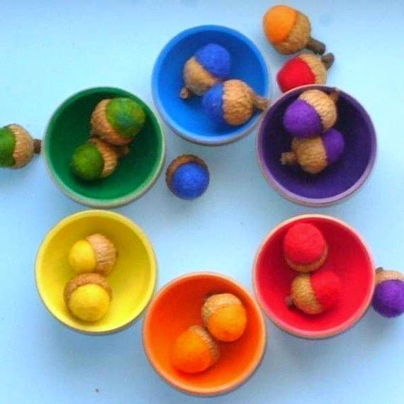Back to School / Wooden Toy - The ORIGINAL Rainbow Wooden Sorting Bowls, Montessori Educational Toy / Waldorf Toy