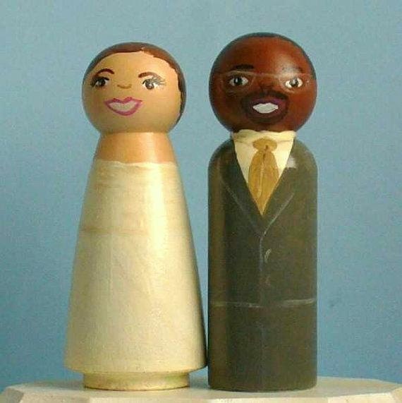 Wedding Cake Toppers - Wooden Cake Topper (3.5" Wooden Peg Doll), Semi Custom / Personalized to Your Likeness