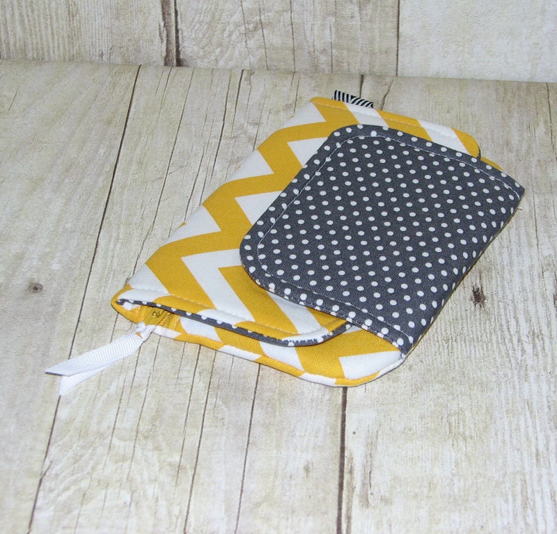 Fresh n Trendy Zipper Wallet   -  Yellow Gray Chevron - FREE SHIPPING
