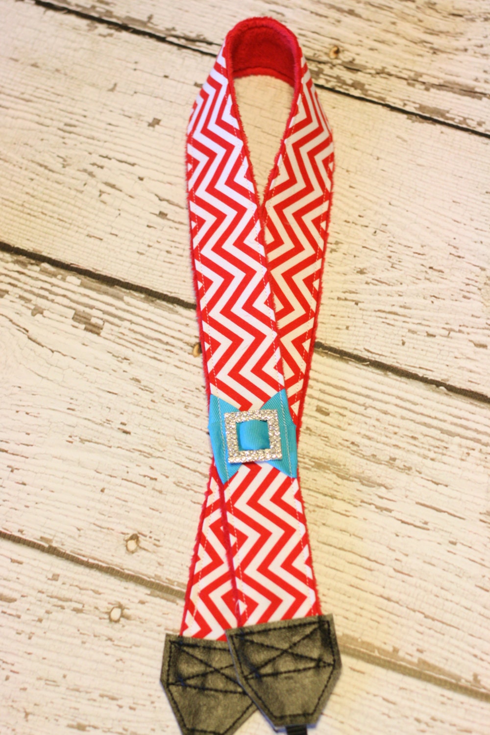 DSLR Camera Strap, Chevron and Rhinestones with Quick Release Buckles - Really Red Chevron Bling
