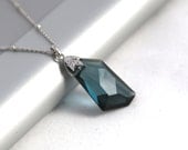 Crystal Bridesmaid Necklace, Blue Swarovski Pendant, Sterling Silver Chain,Handmade,Bridmaids Gift, Holiday, Prom