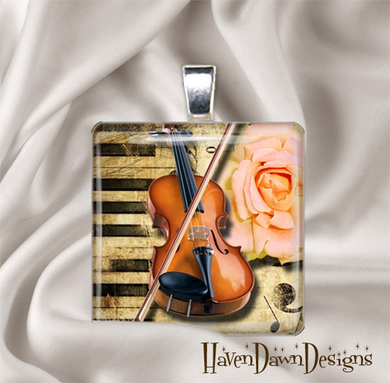 Violin Glass Tile Pendant