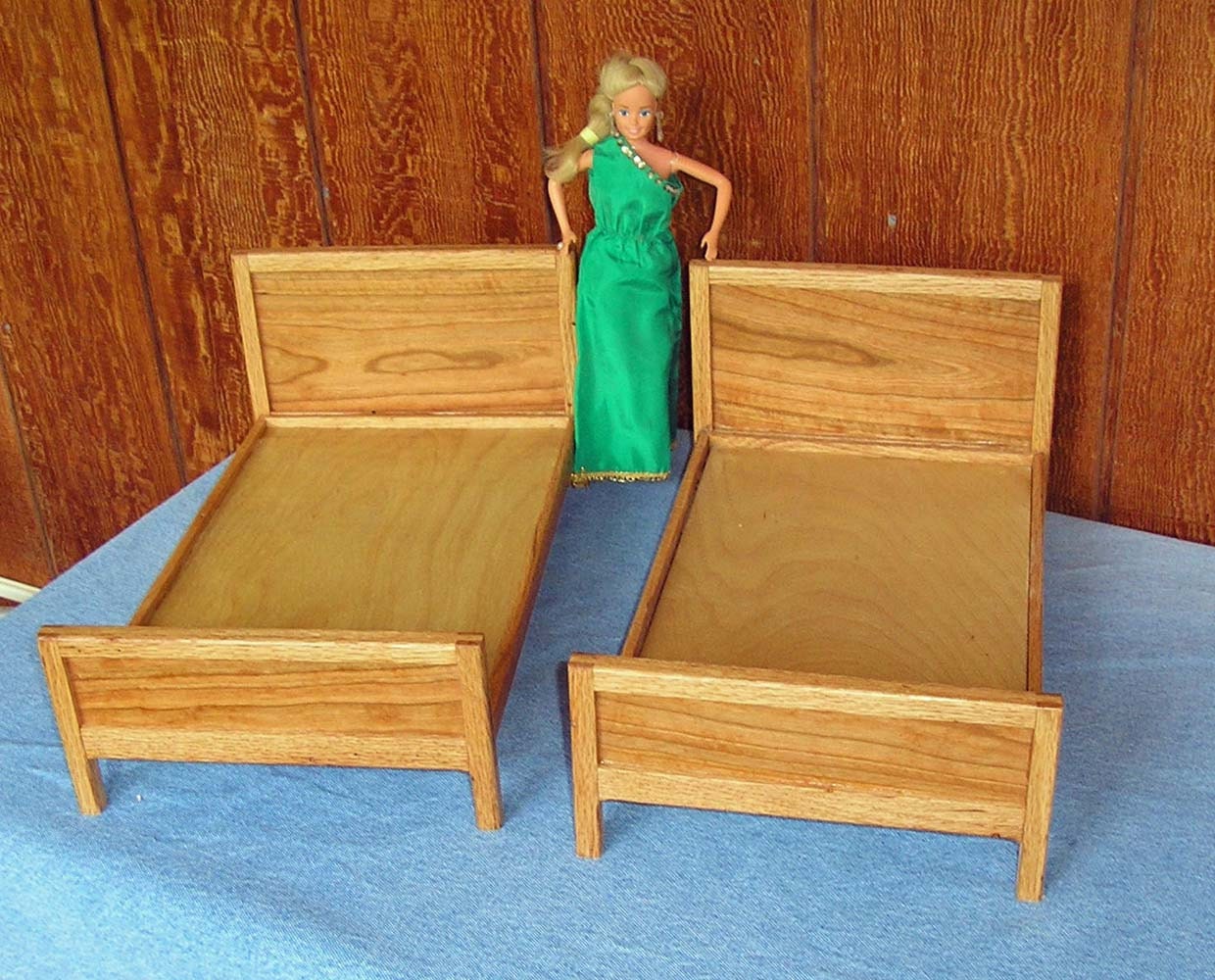 Reserved Sale for Denise Leikheim, One pair Oak and Cherry Barbie Beds