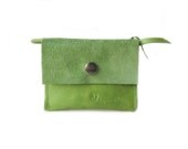 green leather wallet screenprint bird