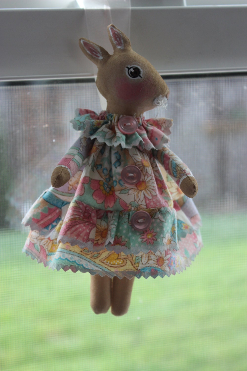 handmade fabric contemporary Folk Art  Bunny Rabbit ornament