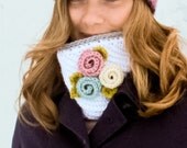 Instant Download - Crochet Pattern - Diagonal Neckwarmer with Rosette (Newborn to Adult)