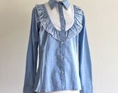 80s Stage West Floral Country Boho Embroidered Collar Patchwork Blouse Shirt Top . XS . SM . D195 . No.319.5.23.13