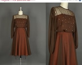 25% Off Sale Vintage 1970s Dress, 70s Dress Designer Lilli Diamond chiffon rhinestone cocktail party full skirt