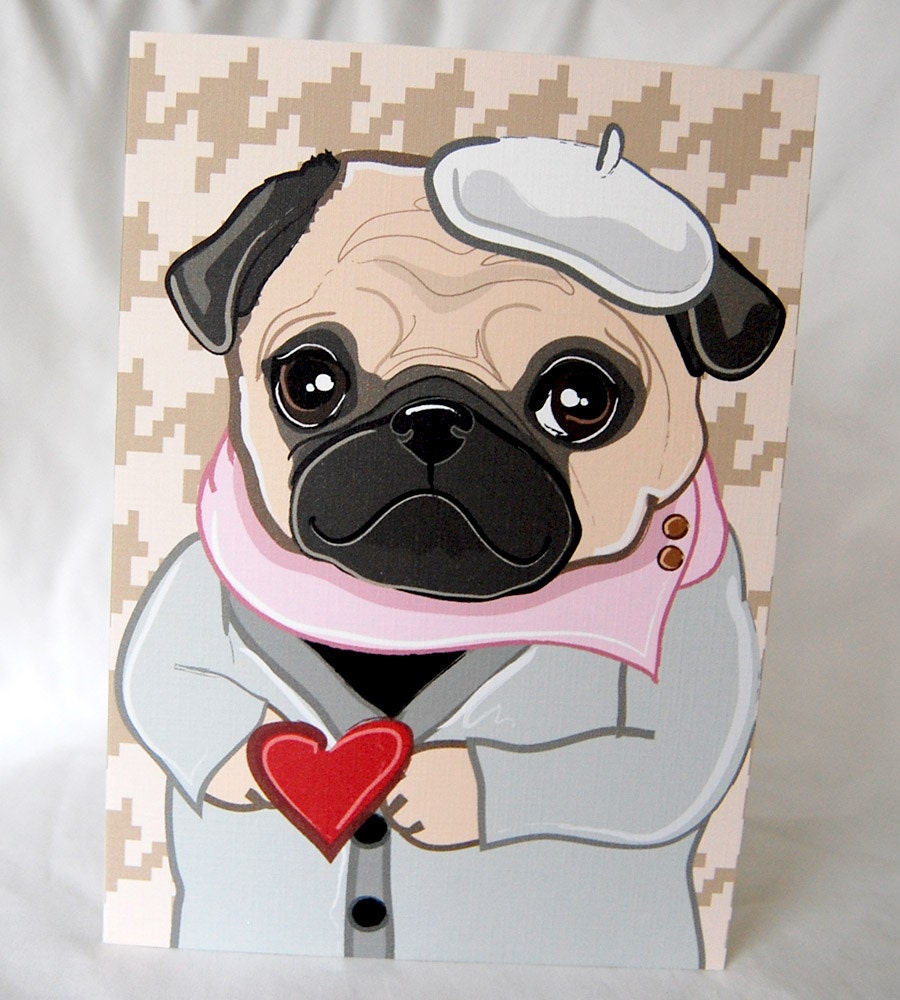 Pug Houndstooth Greeting Card