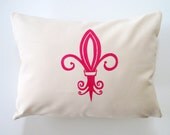 Pillow Cover Cushion Cover Pink Fleur de Lis on Ivory Cream Canvas 12 x 16 inches