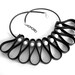 black and white bib necklace, rubber and pearl geometric fashion statement, contemporary design glam necklace,