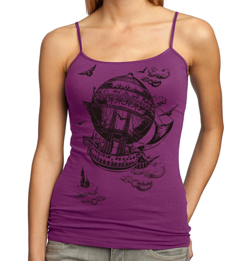 Women's Plus Size tank top, Vintage Steampunk Airship, Berry Camisole Tank 2X, 3X, 4X