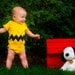 Great Baby Shower Gift READY TO SHIP Onesie - Charlie Brown inspired sewn cotton zig zag applique