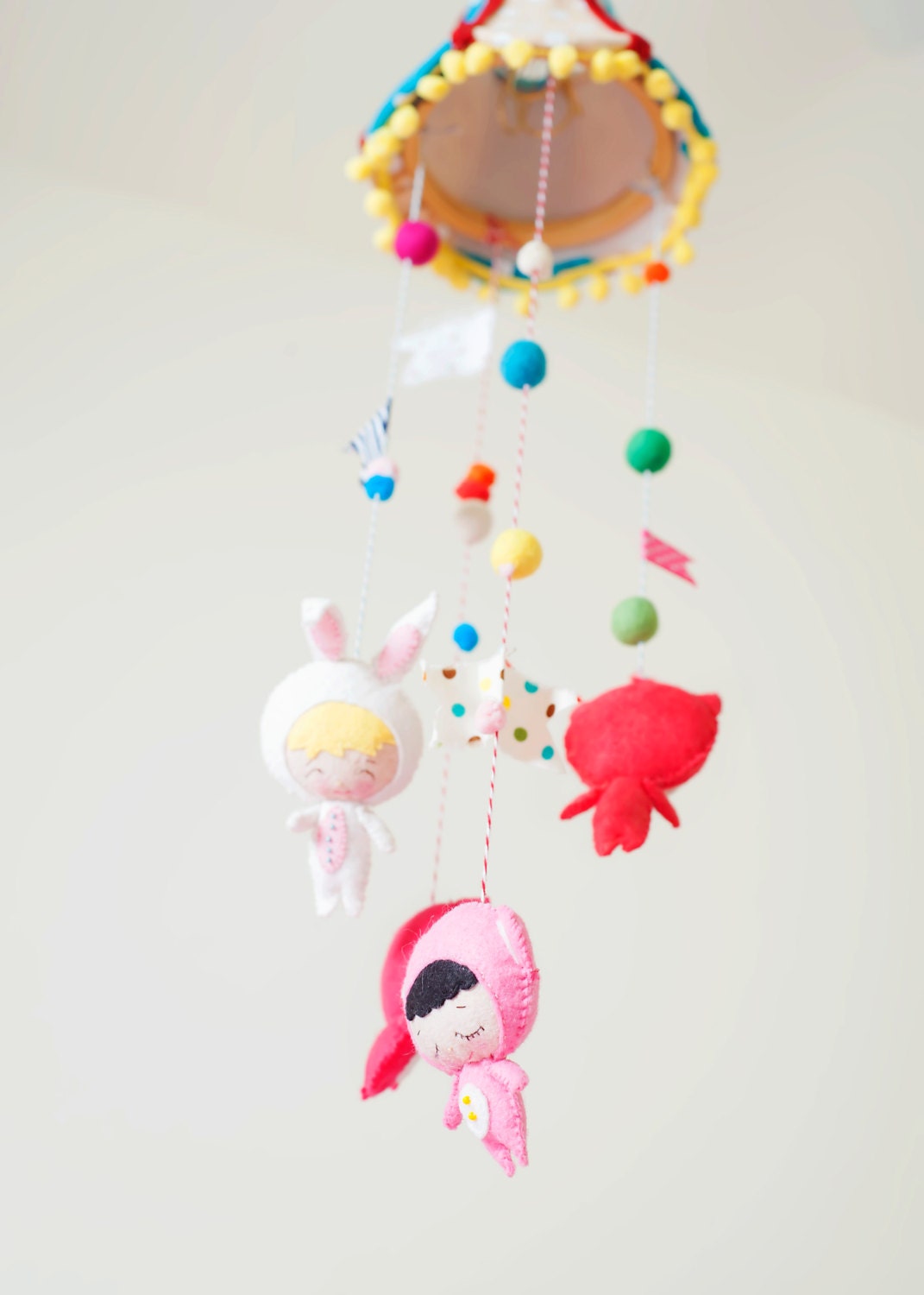 Sleep Little Baby mobile set: studio, baby, fox, bear, bunny, kitty in bubblegum, fuschia, white, raspberry