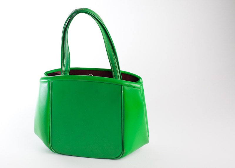 Vintage Garay Faux Leather Handbag Purse- Mod 60s- Grass Green