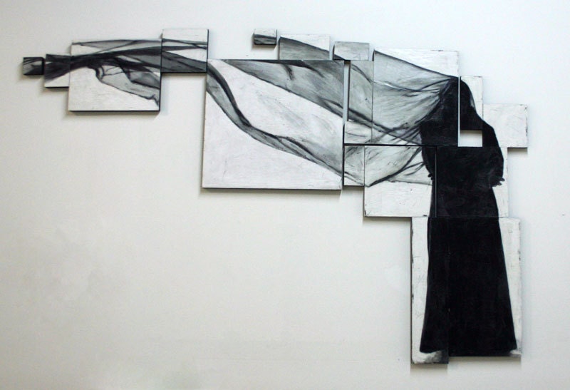 Reconstructions - Waiting - mixed media encaustic artwork