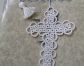 Bible Bookmark White Tatted Cross Handmade Tatting  FREE SHIPPING