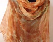 Silk scarf hand printed with leaves collected from eucalyptus trees in Israel