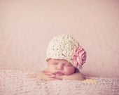 CUSTOM Baby Girl Hat ... Newborn Photo Prop ...  Flower Hat ... Newborn Baby Hat ... Vintage Baby Hat ... Dumpling (size newborn)