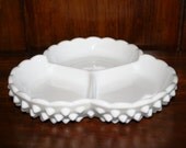 Fenton Milk Glass Hobnail Serving Dish White 3 part Divided Bowl - Wedding dish